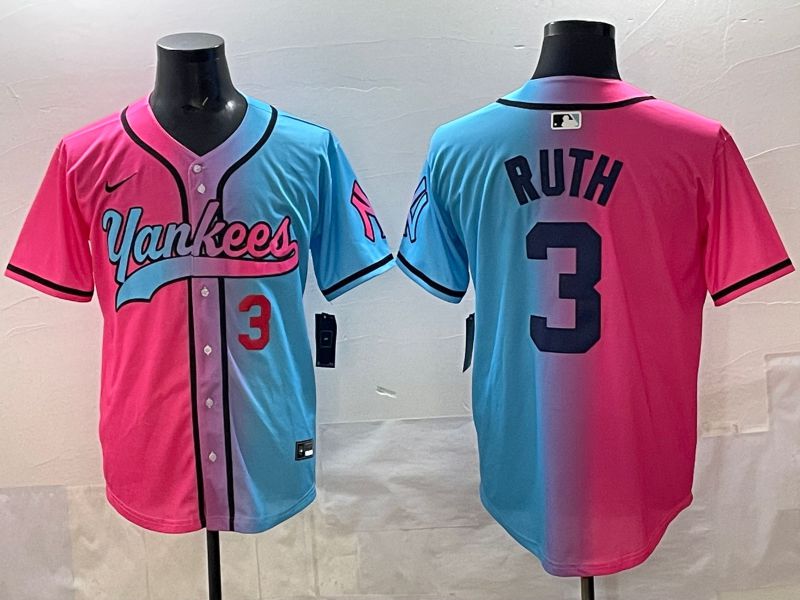 Men New York Yankees #3 Ruth Blue pink Game 2025 Nike MLB Jersey style 003